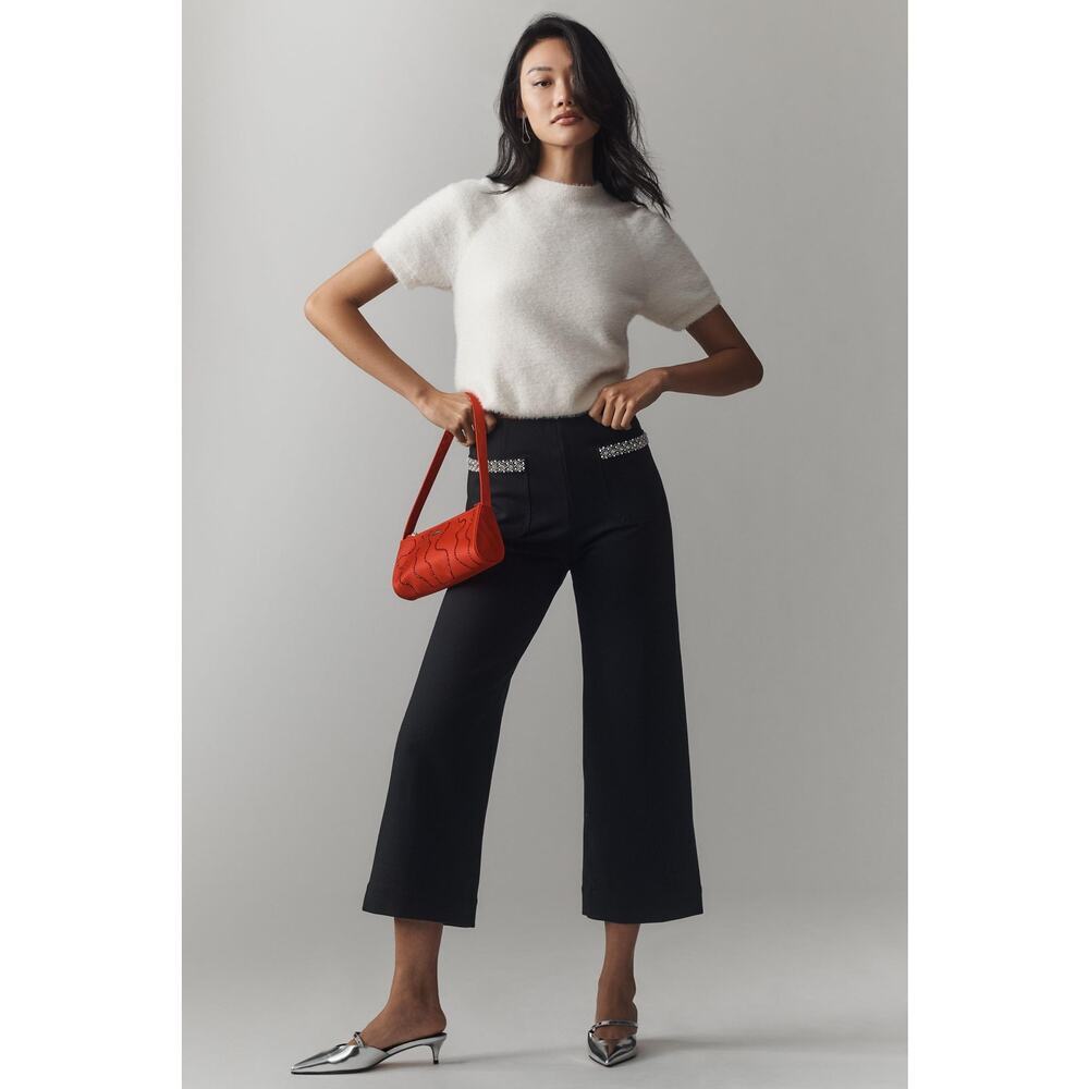 Anthropologie X Maeve The Colette Cropped Rhinestone Pocket Pants Black Size 27